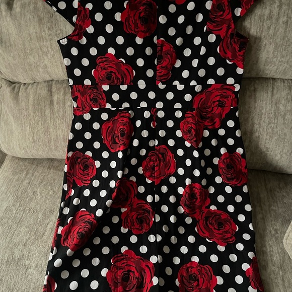 Black and White Polka Dot Dress with Red Roses - Picture 3 of 3
